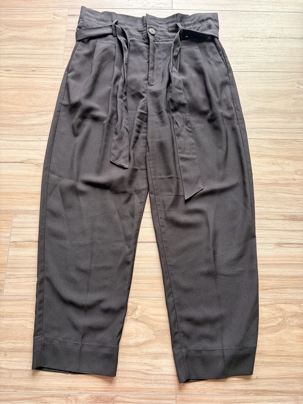 Madewell Drapey Paperbag Pants Black High Rise Tie Waist Cropped Women’s 6